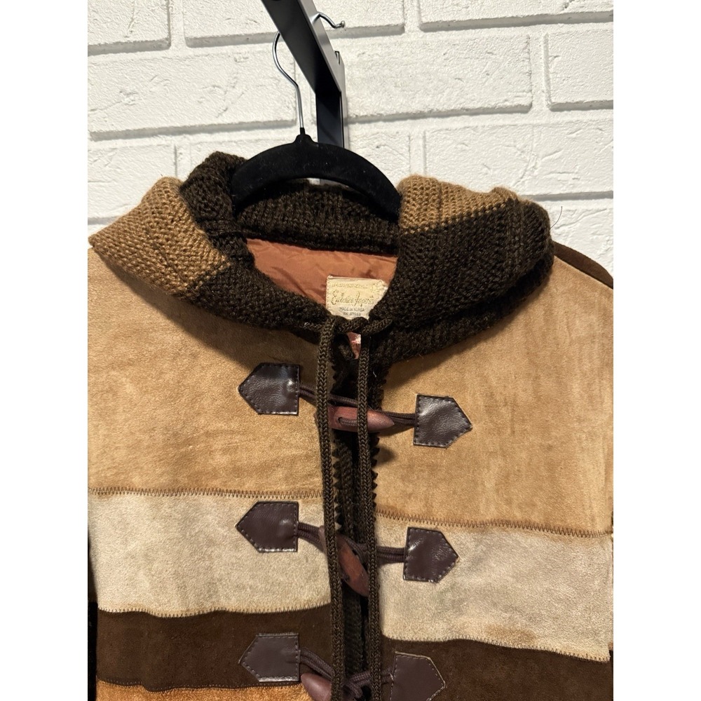 Vintage 1970s‎ Edelstein Imports Suede Patchwork Hooded Coat Boho Folk Festival - Picture 6 of 9